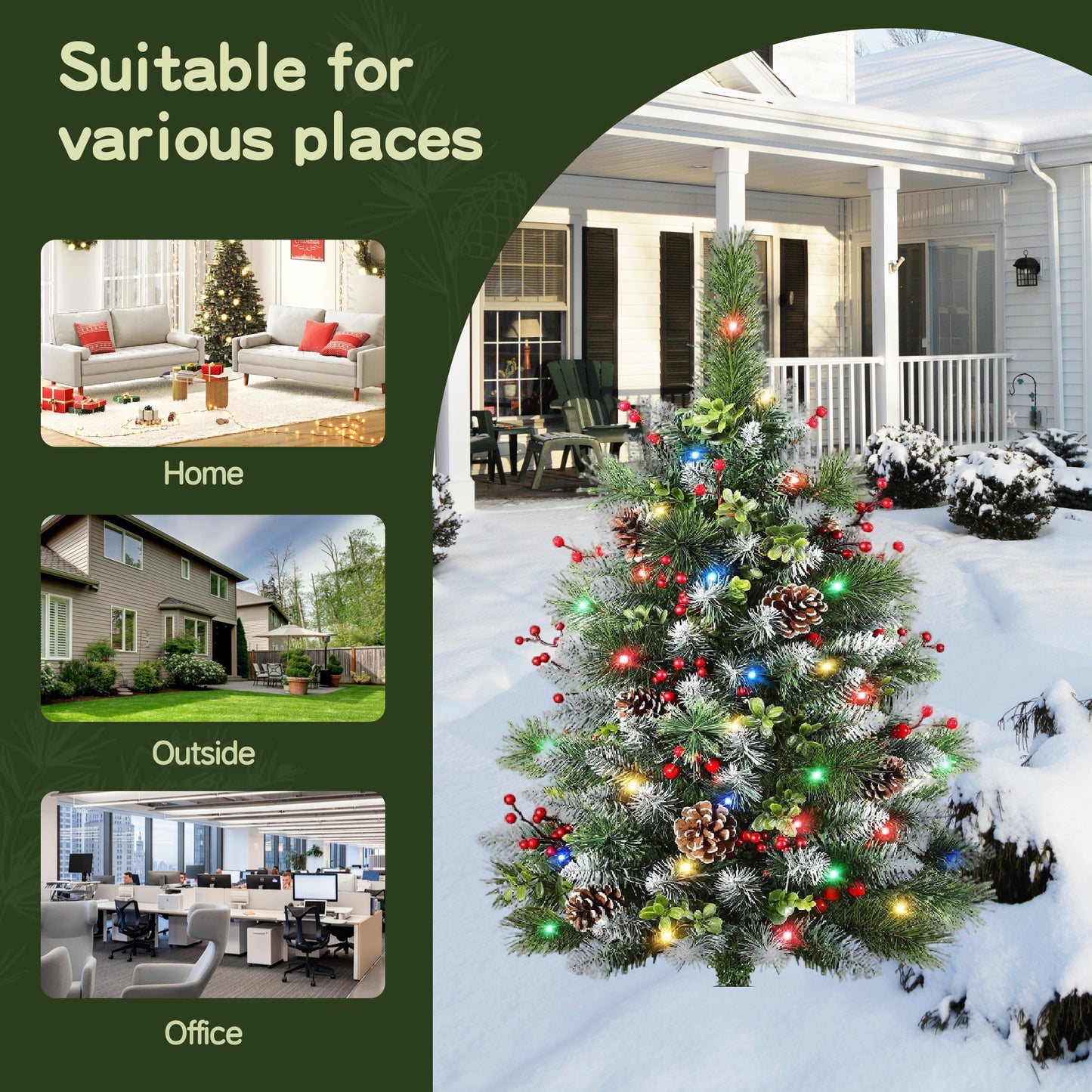 HioHa Pre-lit Christmas Planter Filler, Outdoor/Indoor LED Bushes with 8 Modes Warm White Lights, Pine Cones & Berries