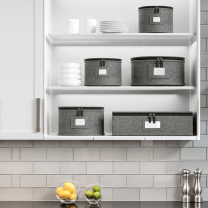 HioHa 5-Piece China Storage Containers, Stackable Dish Box with Felt Dividers for Plates, Wine Glasses, Mugs, Saucers, Kitchen & Moving Organization