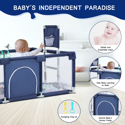HioHa Baby Playpen, Big Playard with Basketball Hoop, Portable Play Yard Baby Fences with Storage Bag for Infant Toddler