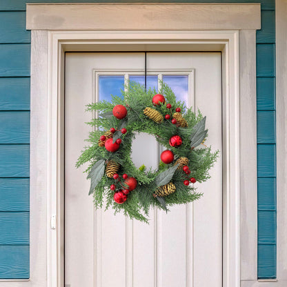 HioHa Christmas Wreaths & Fall Wreath for Front Door, 16-inch Artificial Decor with Pine Cones & Berries for Indoor Outdoor Use