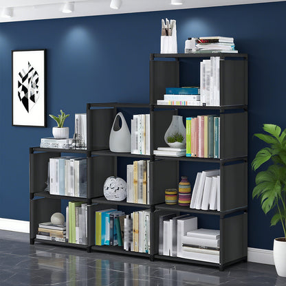 Black Portable 12-Cube Bookcase Adjustable Bookshelf Organizer Shelf Unit Folding Storage Shelves Unit Portable Organizer Bookshelf Shelf Rack