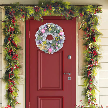HioHa Christmas Wreaths & Fall Wreath for Front Door, 16-inch Artificial Decor with Pine Cones & Berries for Indoor Outdoor Use