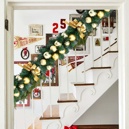 HioHa Christmas Garland 9ft Artificial Pine Garland with Warm White LED Lights, Pine Cones and Berries for Holiday Indoor Home Decor