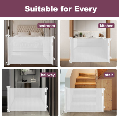HioHa 59 Inch Retractable Gate, Hardware-Mounted Mesh Safety Gate for Stairs & Doorways, White