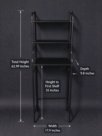 HioHa Wide Over Toilet Storage Shelf, 3-Tier Freestanding Bathroom Organizer with Paper Holder and 3 Hooks, Space Saver, Fits Larger Toilets, Black
