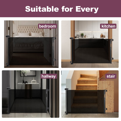 HioHa 59 Inch Retractable Gate, Hardware-Mounted Mesh Safety Gate for Stairs & Doorways, Black