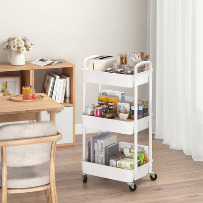 HioHa Rolling Utility Cart, 3-Tier Storage Cart Movably with Drawer & Metal Wheels, Multifunctional Storage Organizer Shelves with Handle for Kitchen Bathroom Living Room Office