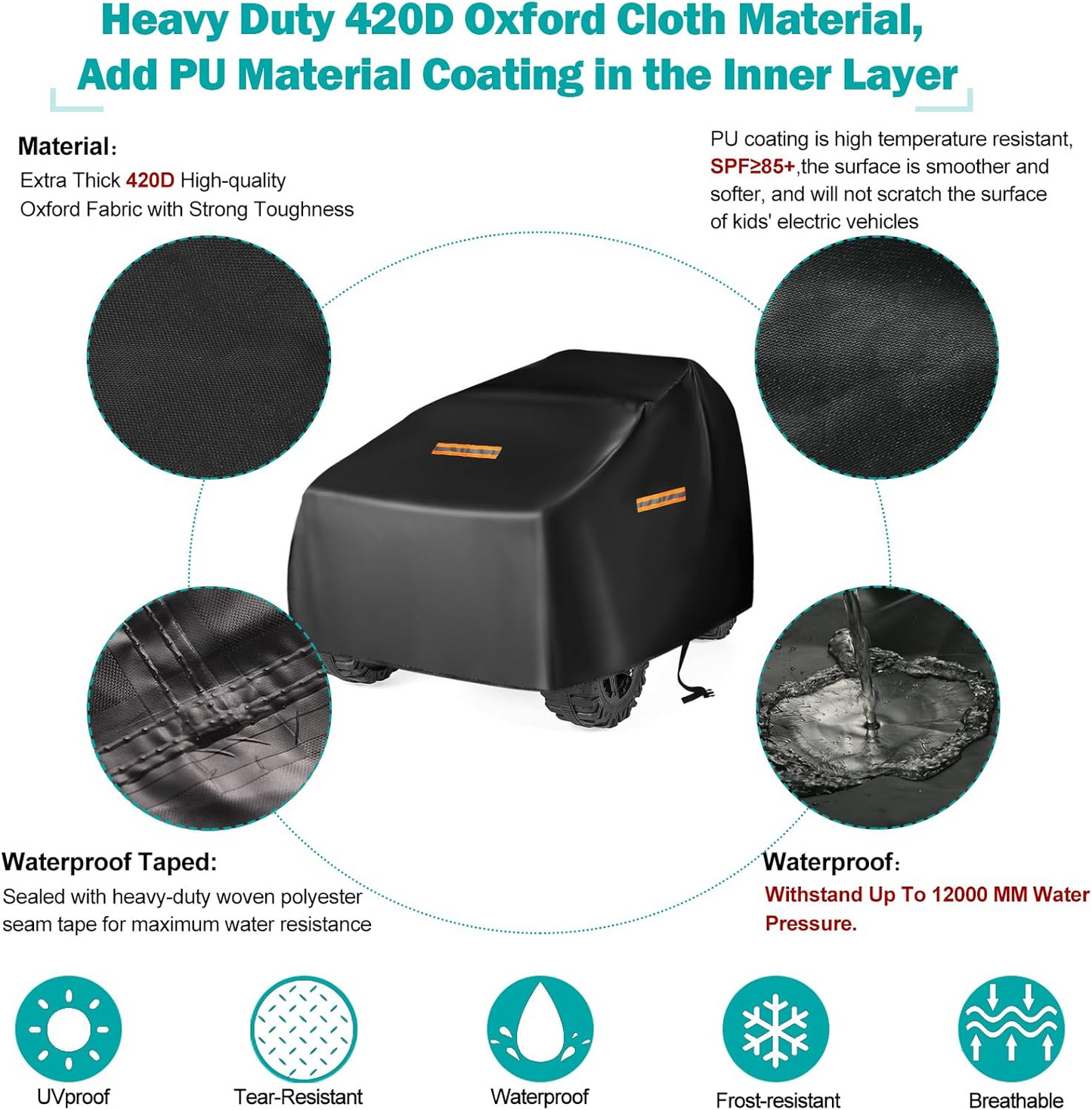 LCOGD Heavy-Duty 420D Kids Ride-On Car Cover, Waterproof & UV Protection, Universal Fit 52" x 28" x 24"