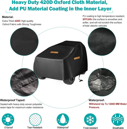 LCOGD Heavy-Duty 420D Kids Ride-On Car Cover, Waterproof & UV Protection, Universal Fit 52" x 28" x 24"