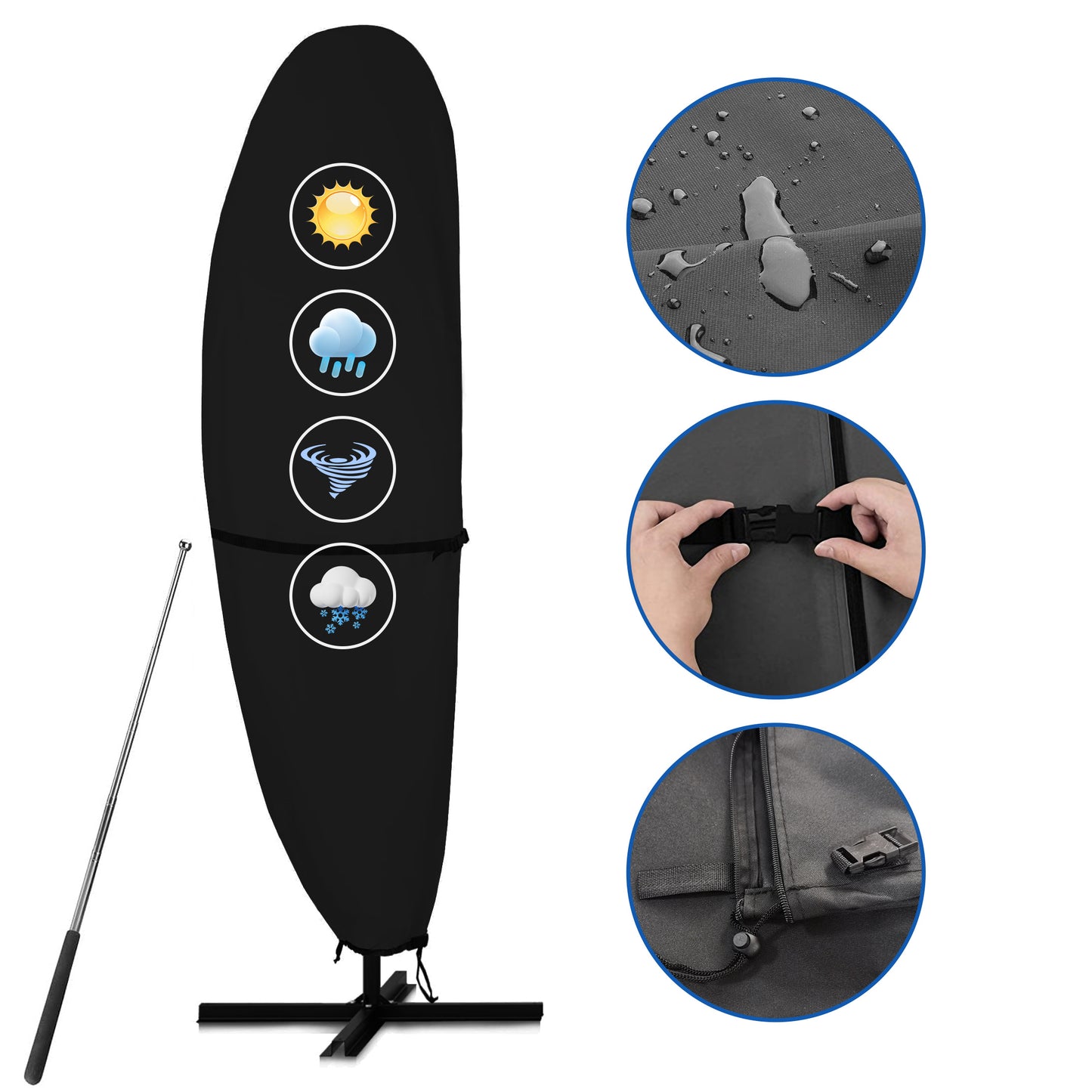 Lcogd 420D Waterproof Patio Umbrella Cover 12'-14', Outdoor Dustproof Universal Umbrella Cover with Support Rods