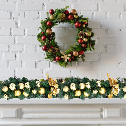 HioHa Christmas Garland 9ft Artificial Pine Garland with Warm White LED Lights, Pine Cones and Berries for Holiday Indoor Home Decor