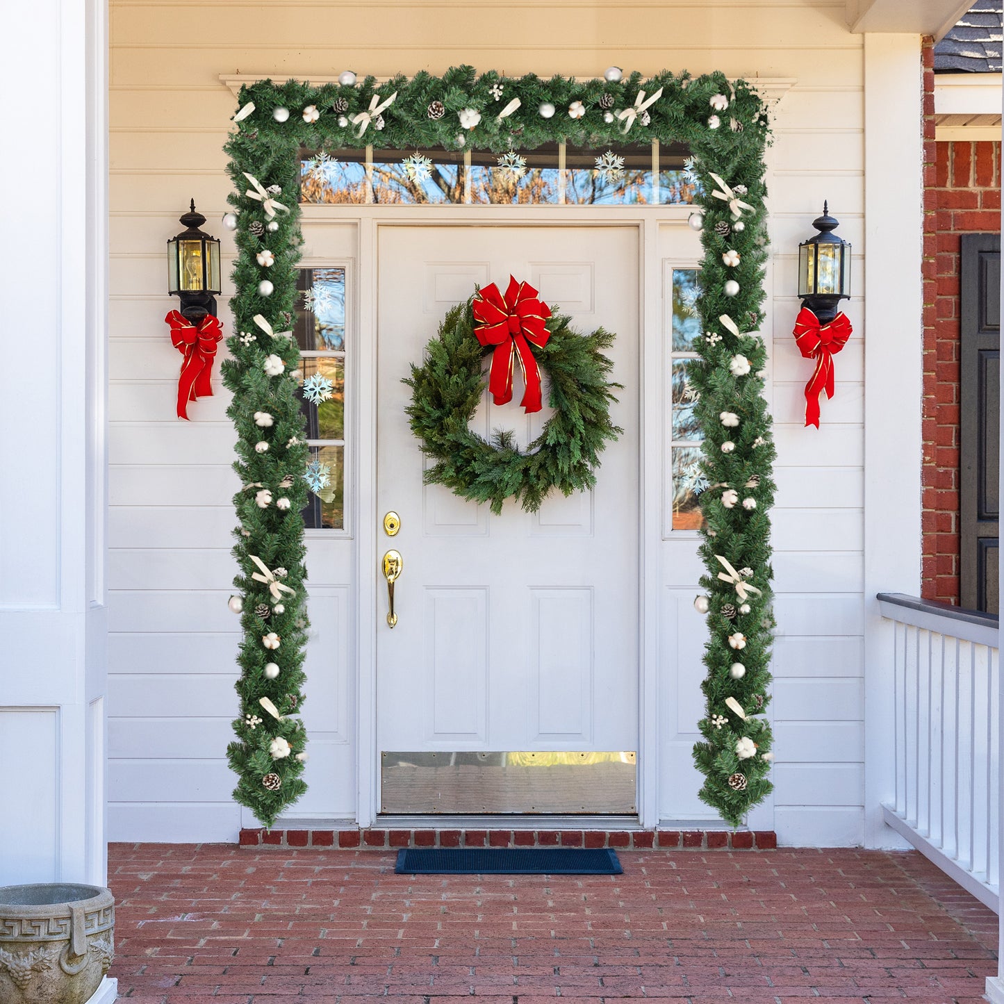 HioHa Christmas Garland 9ft Artificial Pine Garland with Pine Cones Berries for Holiday Indoor Outdoor Decor