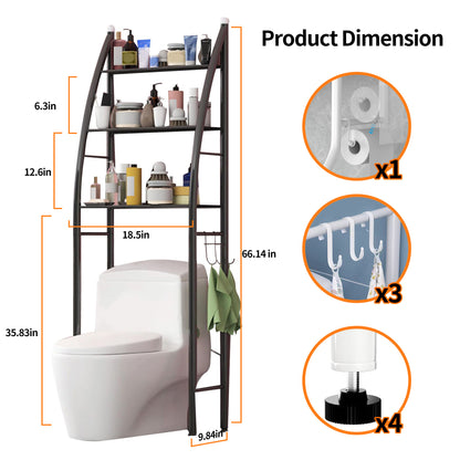 HioHa Over the Toilet Storage, Bathroom Organizer and Storage Shelf with Paper Holder and Hooks, New Over Toilet Storage Rack for Bathroom Laundry Room Balcony, 17.32"W Black