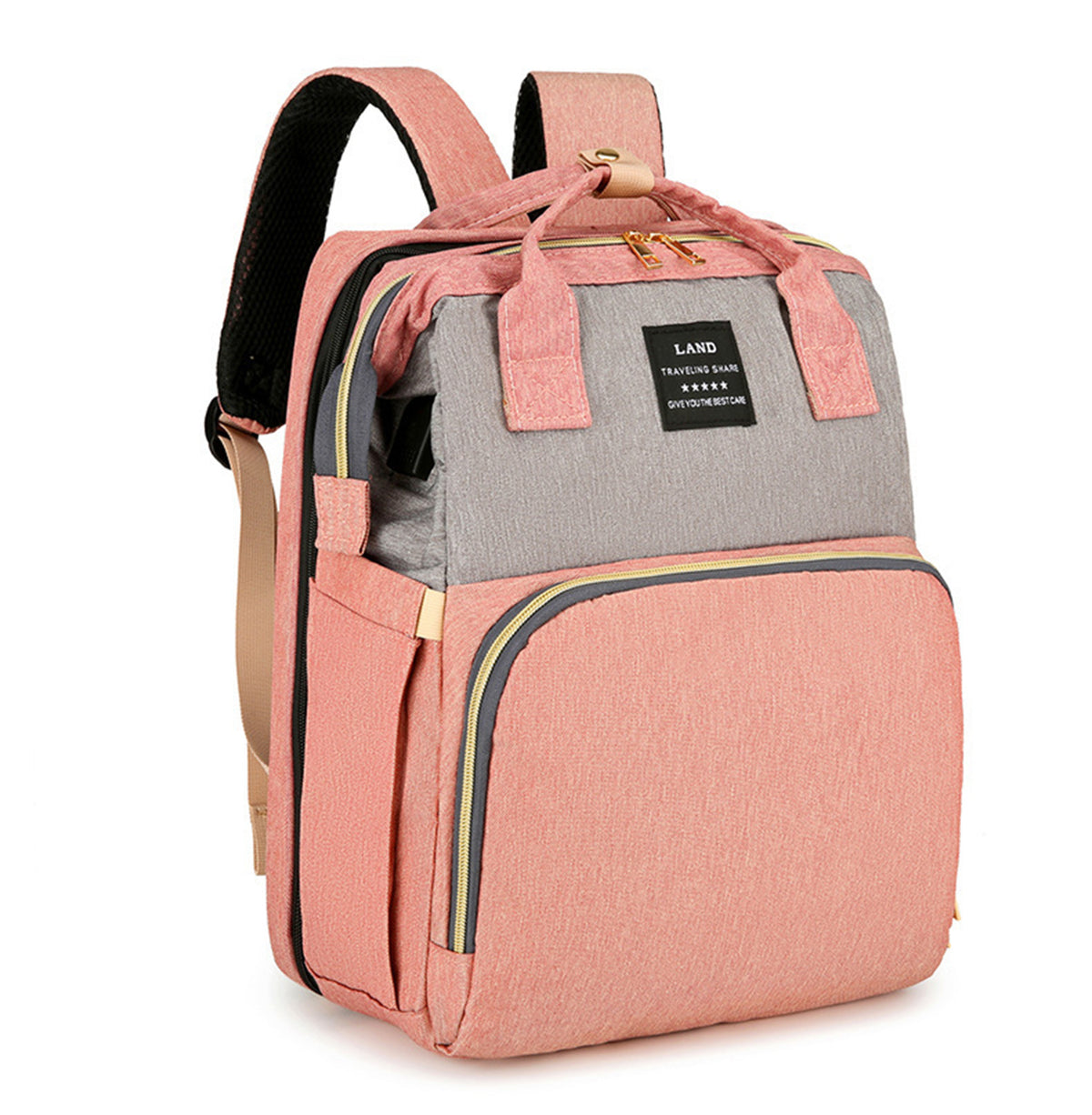 HioHa Diaper Bag Backpack, Foldable Baby Bed Changing Station, Large Capacity Waterproof Travel Baby Bag with USB Charging Port, Stroller Straps, Insulated Bottle Pockets, Pink