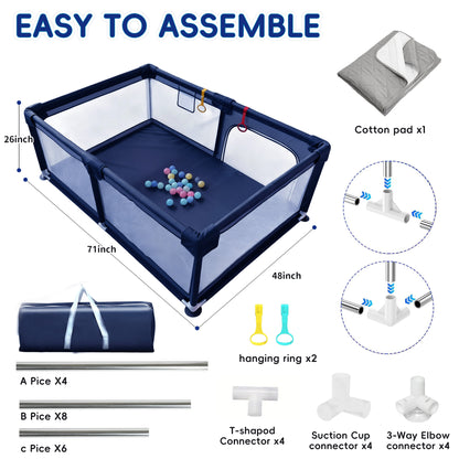 HioHa 71" Baby Playpen - Mat Included, Sturdy Steel Frame & Breathable Mesh Walls, Portable Indoor/Outdoor Play Yard