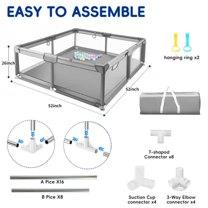 HioHa 52" x 52" Baby Playpen, Portable Play Yard with Sturdy Steel Frame & Breathable Mesh, Indoor Outdoor Baby Play Area