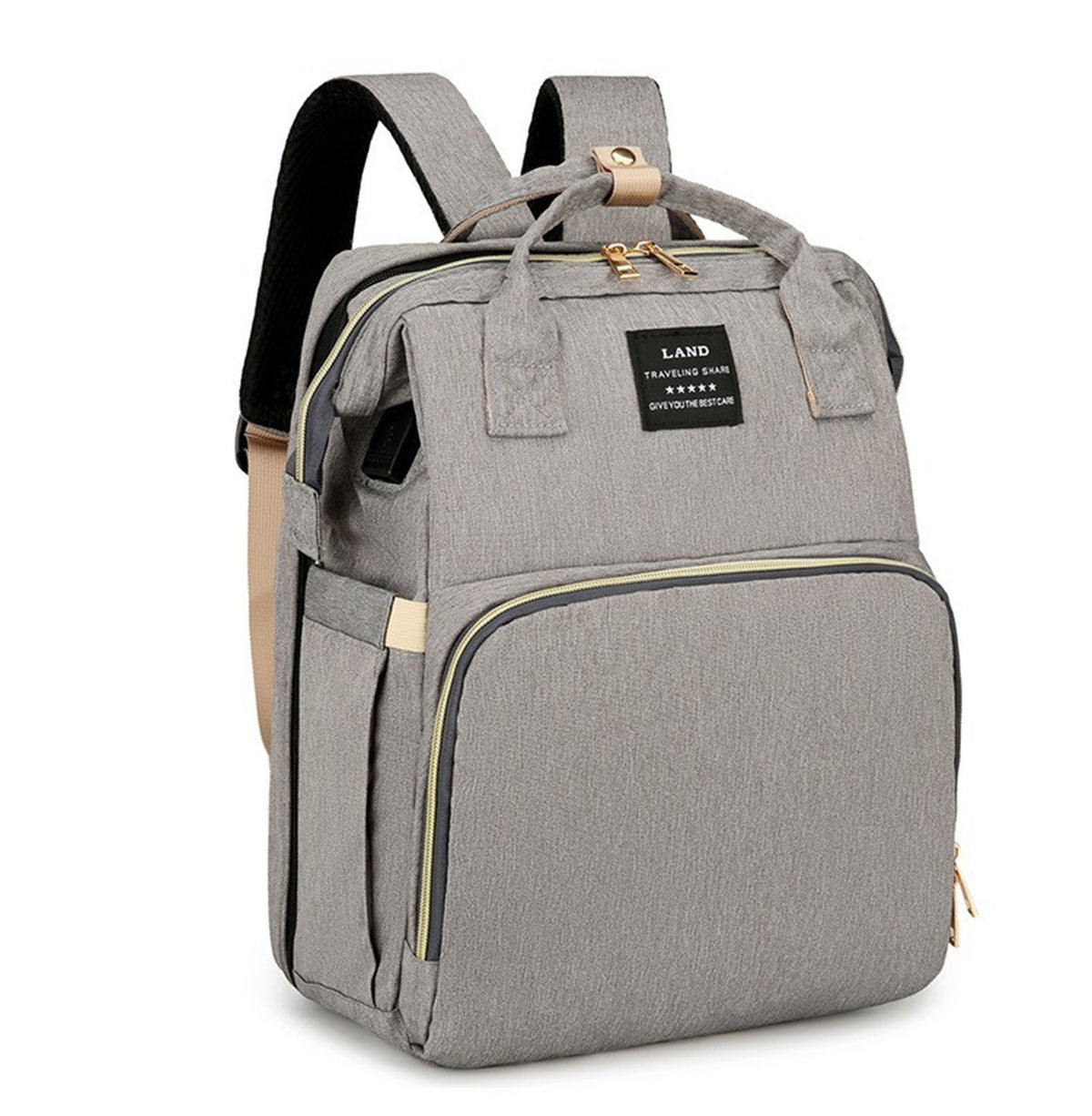 HioHa Diaper Bag Backpack, Foldable Baby Bed Changing Station, Large Capacity Waterproof Travel Baby Bag with USB Charging Port, Stroller Straps, Insulated Bottle Pockets, Gray