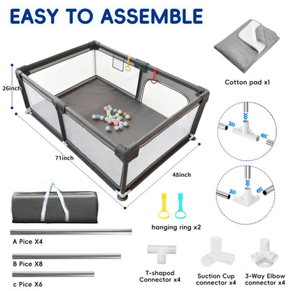 HioHa 71" Baby Playpen - Mat Included, Sturdy Steel Frame & Breathable Mesh Walls, Portable Indoor/Outdoor Play Yard