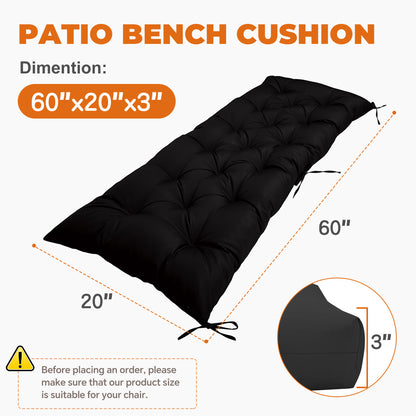 LCGOD Patio Swing Cushions, for Outdoor Bench , Waterproof & Fade-Resistant 60x20x3 in Black
