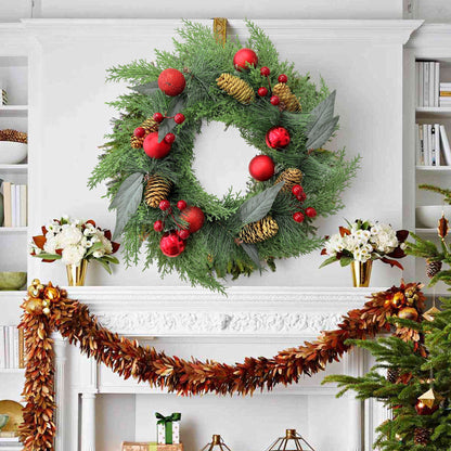 HioHa Christmas Wreaths & Fall Wreath for Front Door, 16-inch Artificial Decor with Pine Cones & Berries for Indoor Outdoor Use