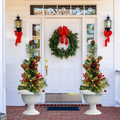 HioHa Solar Christmas Tree, 2 Pack Outdoor Mini Christmas Tree with Red Berries & Pine Cones, Waterproof Light Up Xmas Tree Stakes for Yard Garden Lawn Pathway Decor