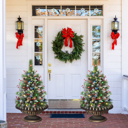 HioHa Pre-lit Christmas Planter Filler, Outdoor/Indoor LED Bushes with 8 Modes Warm White Lights, Pine Cones & Berries