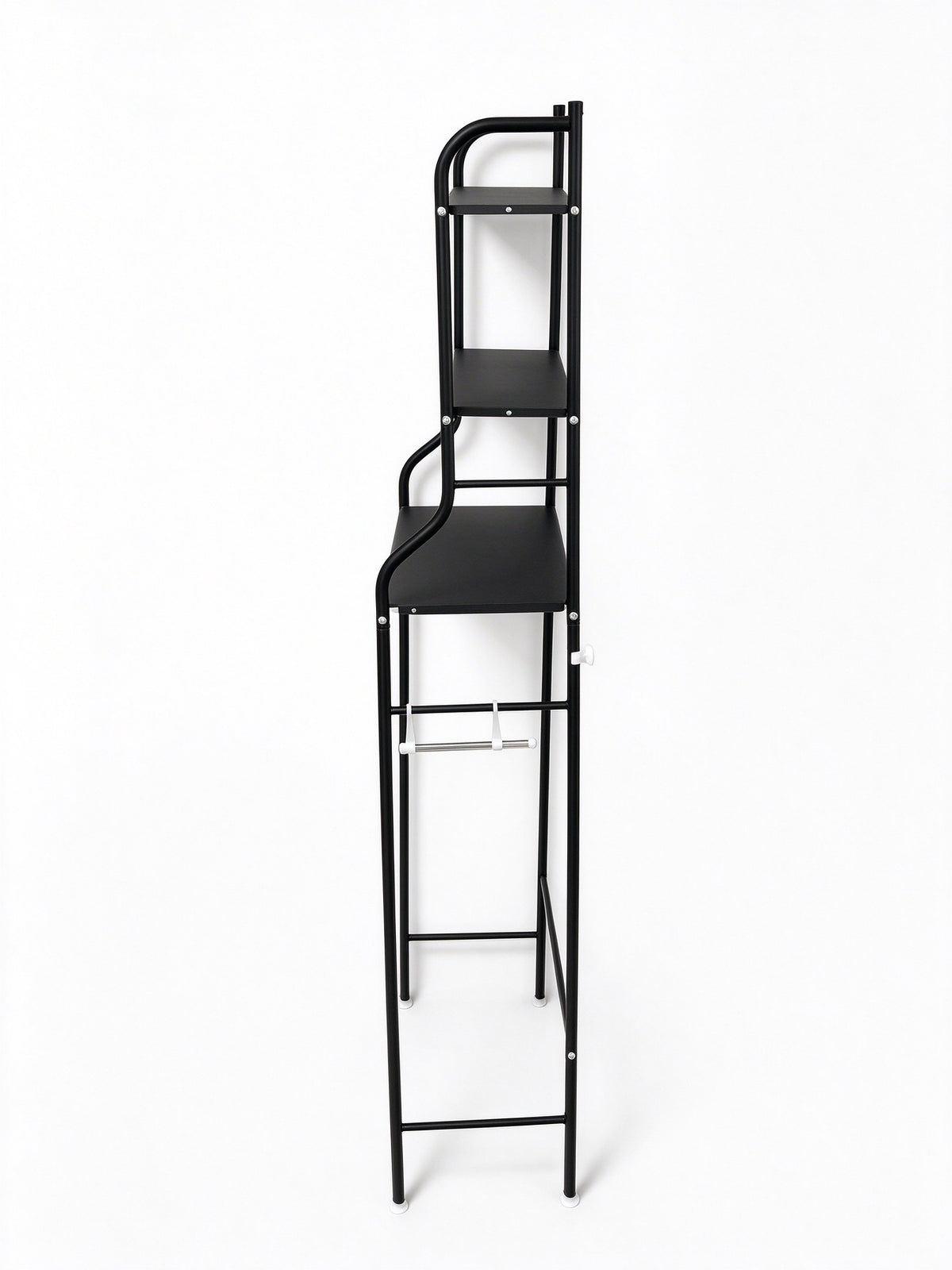 HioHa Wide Over Toilet Storage Shelf, 3-Tier Freestanding Bathroom Organizer with Paper Holder and 3 Hooks, Space Saver, Fits Larger Toilets, Black