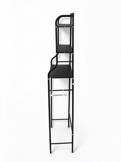 HioHa Wide Over Toilet Storage Shelf, 3-Tier Freestanding Bathroom Organizer with Paper Holder and 3 Hooks, Space Saver, Fits Larger Toilets, Black