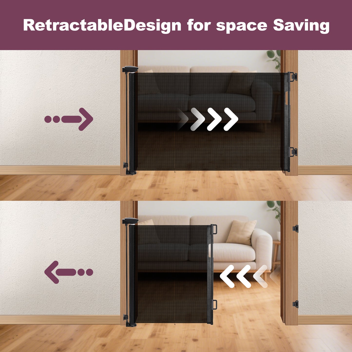 HioHa 59 Inch Retractable Gate, Hardware-Mounted Mesh Safety Gate for Stairs & Doorways, Black