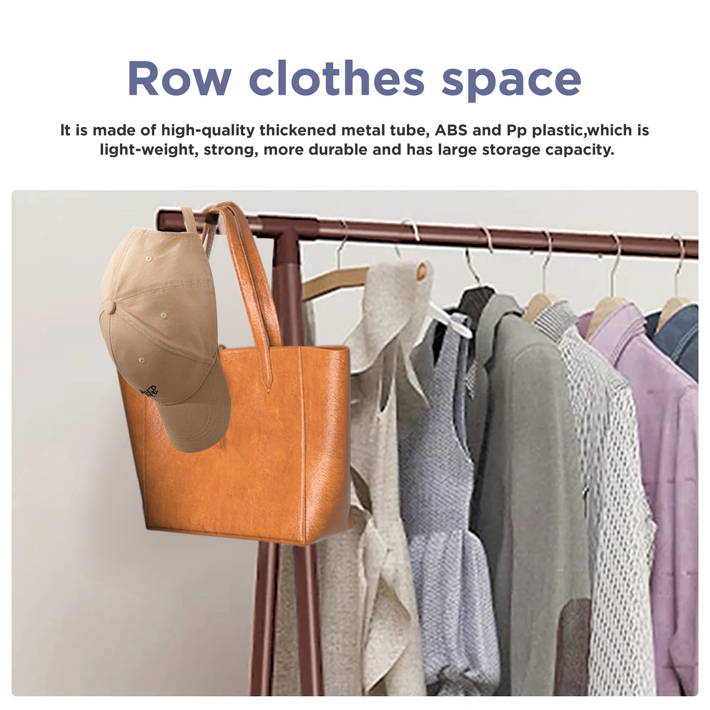 HioHa Portable Clothes Rack on Wheels with 2-Tier Shelves & Hooks - Stainless Steel Rolling Garment Rack for Clothing, Shoes, Laundry - Home, Office, Dorm Use (Brown)