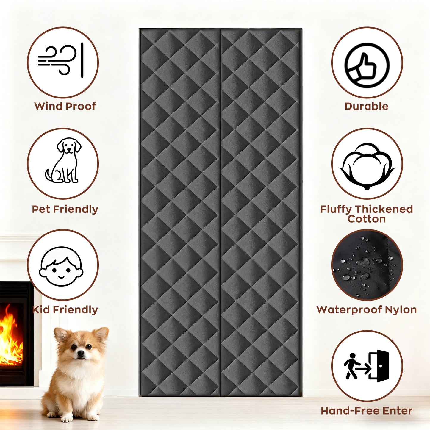 HioHa Magnetic Thermal Door Curtain - 32x80 Inch Insulated Winter Door Cover with Thickened Cotton, for Sliding Glass & Patio Doors to Block Cold Drafts - Black