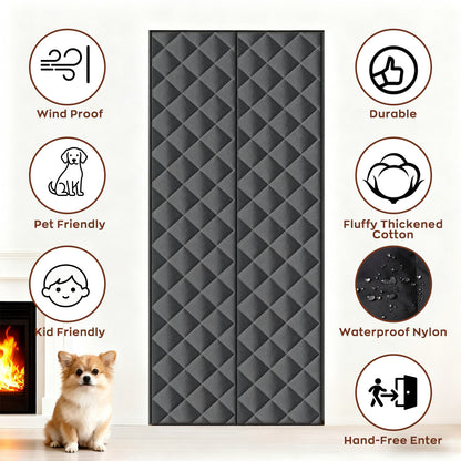 HioHa Magnetic Thermal Door Curtain - 32x80 Inch Insulated Winter Door Cover with Thickened Cotton, for Sliding Glass & Patio Doors to Block Cold Drafts - Black