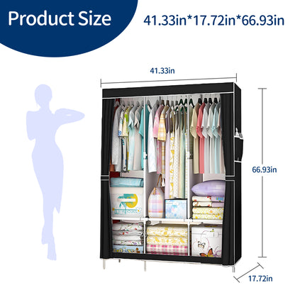HioHa Portable Closet, Dustproof Wardrobe Closet with Cover, Free Standing Clothes Storage Organizer for Hanging Clothes and Bedroom, Black