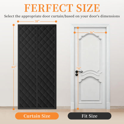 HioHa Magnetic Thermal Door Curtain - 38x80 Inch Insulated Winter Door Cover with Thickened Cotton, for Sliding Glass & Patio Doors to Block Cold Drafts - Black