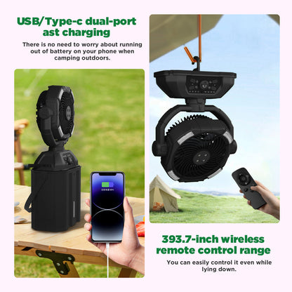 Lcgod 10 Inch Portable Misting Fan, 8-Core Permanent Magnet Motor, 7 Wind Speeds, 4 Spray Modes, 20000mAh Battery, Quiet Cooling Fan for Patio Camping Fishing Garden Office