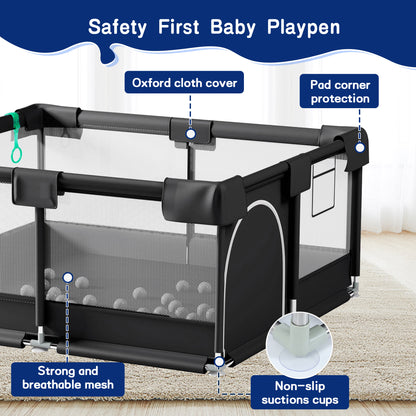 HioHa 52" x 52" Baby Playpen, Portable Play Yard with Sturdy Steel Frame & Breathable Mesh, Indoor Outdoor Baby Play Area