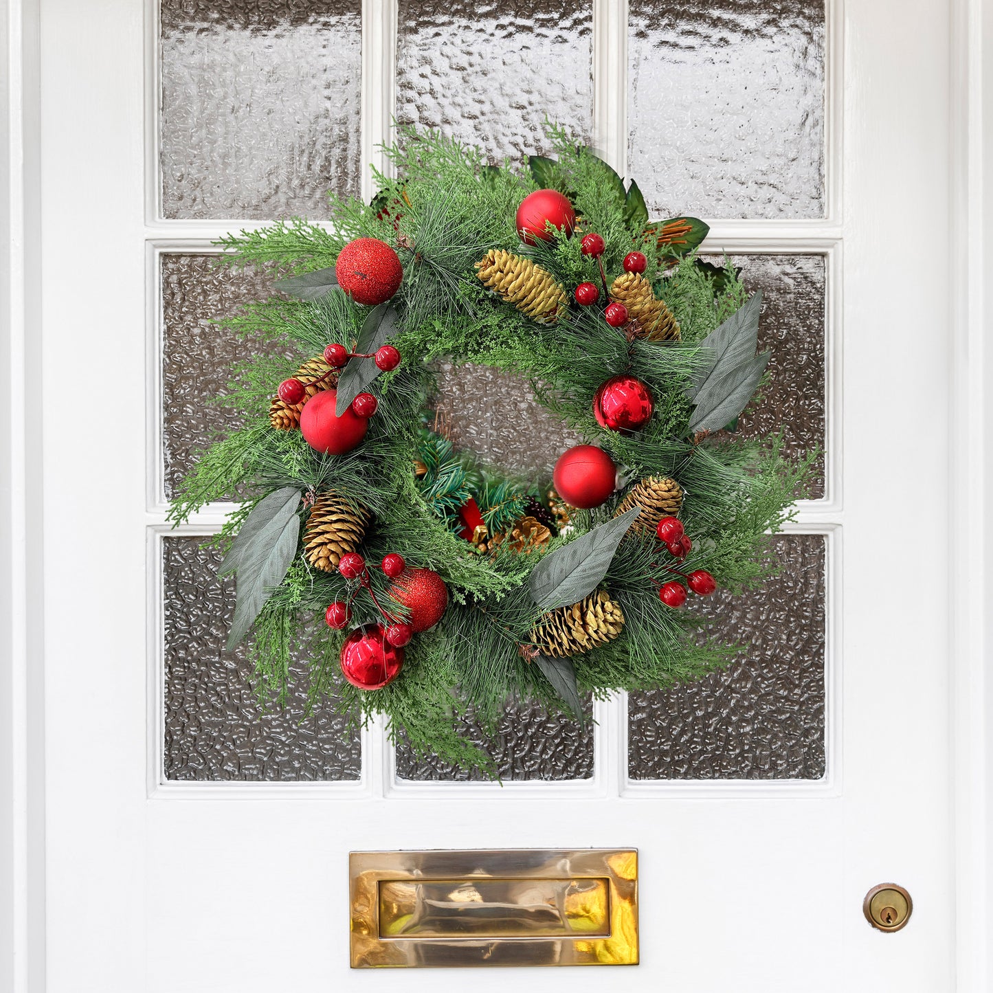 HioHa Christmas Wreaths & Fall Wreath for Front Door, 16-inch Artificial Decor with Pine Cones & Berries for Indoor Outdoor Use