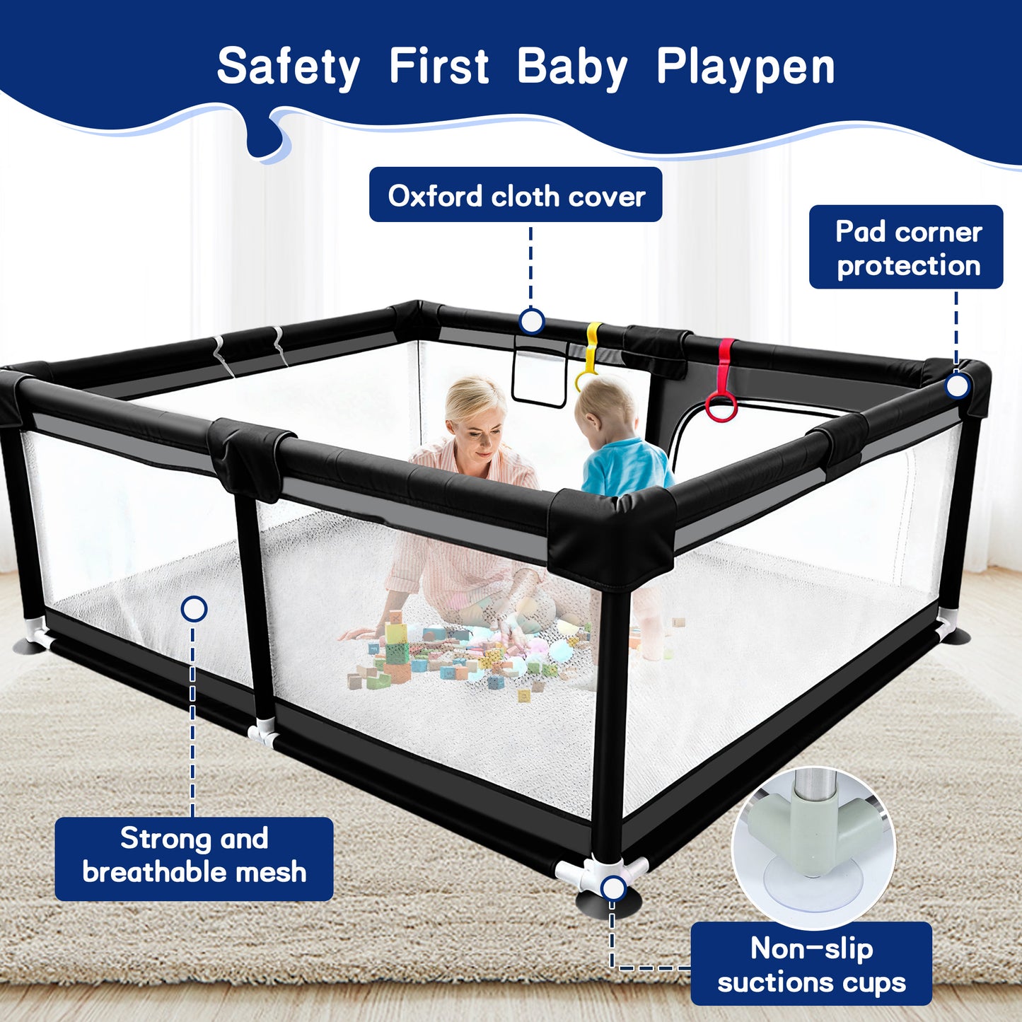 HioHa 71" Baby Playpen - Mat Included, Sturdy Steel Frame & Breathable Mesh Walls, Portable Indoor/Outdoor Play Yard