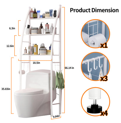 HioHa Over the Toilet Storage, Bathroom Organizer and Storage Shelf with Paper Holder and Hooks, New Over Toilet Storage Rack for Bathroom Laundry Room Balcony, 17.32"W White