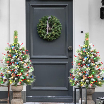 HioHa Pre-lit Christmas Planter Filler, Outdoor/Indoor LED Bushes with 8 Modes Warm White Lights, Pine Cones & Berries