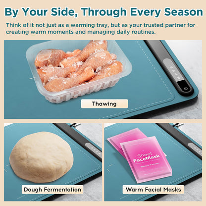 HioHa Food Warmer Electric, Fast & Even Heating Mat with 6-Temp Settings, Timer, Auto Shut-Off, Portable Hot Plate for Desktop Safety