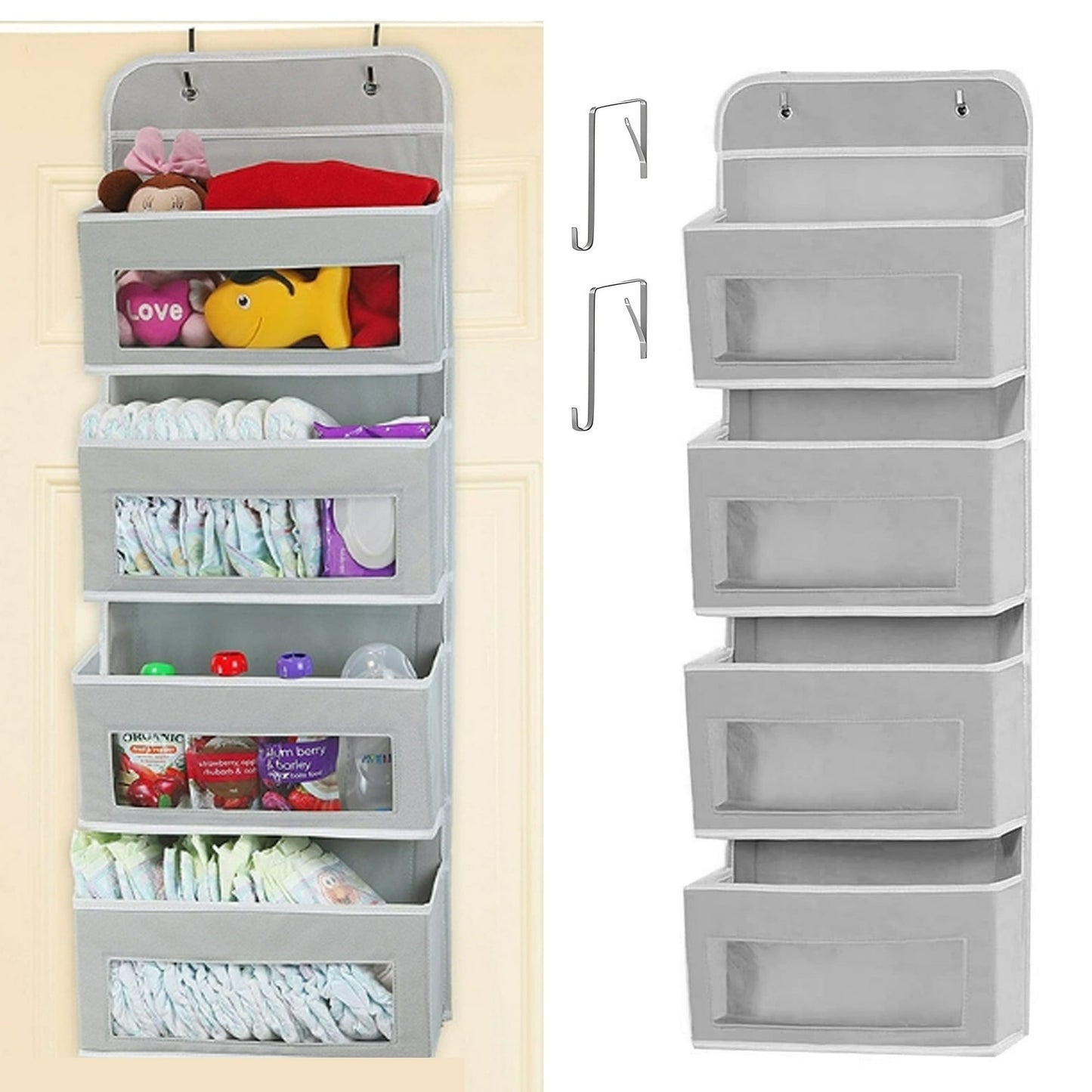 HioHa Over the Door Organizer, 4-Tier Hanging Closet Bathroom Storage with 6 Mesh Side Pockets, Wall Mount Toy Stuffed Animal Storage for Baby Essentials, Nursery£¬Bedroom, Bathroom, Dorm
