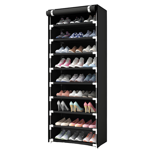 HioHa 10-Tier Shoe Rack with Dustproof Cover, Holds 27 Pairs, Space Saving Organizer for Closet, Entryway, Non-Woven Fabric, 63 Inch Height, Black