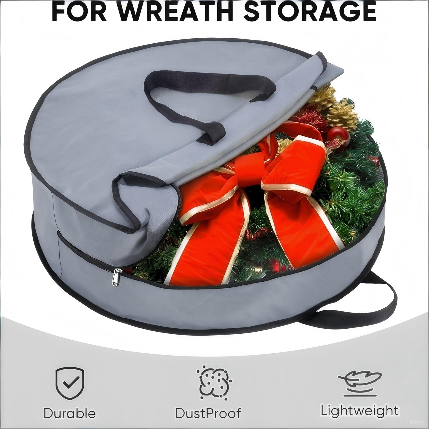 HioHa 12 Inch Christmas Wreath Storage Bag, Protective Fabric Organizer Box with Handle for Holiday Decorations, Red