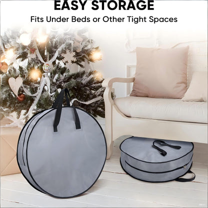 HioHa 12 Inch Christmas Wreath Storage Bag, Protective Fabric Organizer Box with Handle for Holiday Decorations, Red