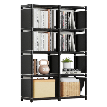 HioHa 8-Cube Storage Organizer, Portable Folding Bookshelf with Adjustable Shelves , Space Saving Unit for Home Office Closet ,Black